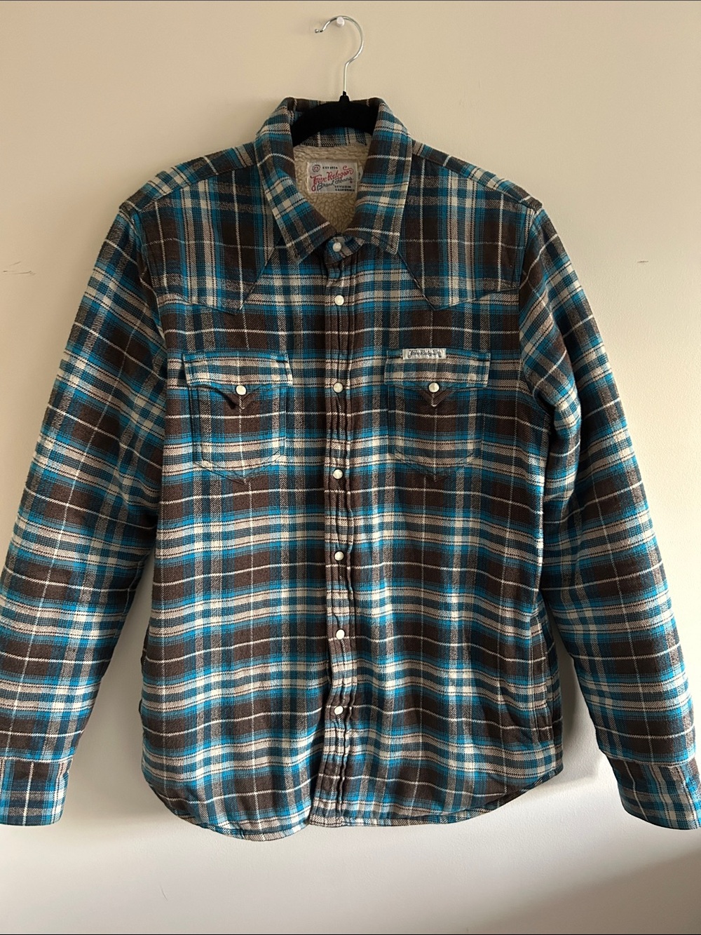 True Religion Plaid Flannel Sherpa Lined Jacket Pearl Snap Western Shacket XL